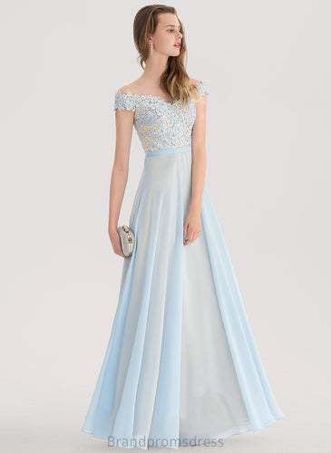 With Beading Floor-Length Lace Prom Dresses A-Line Off-the-Shoulder Shaniya Sequins Chiffon