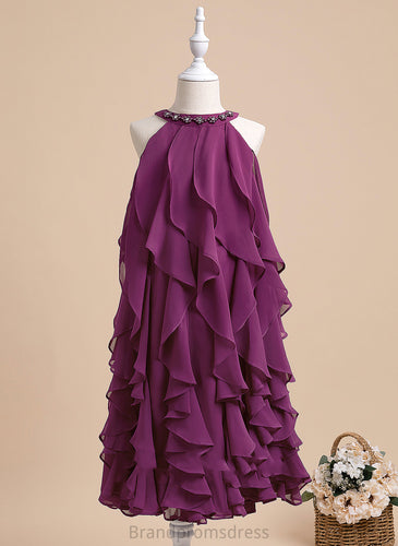 Scalloped Girl Neck Daniella Dress Sleeveless - Tea-length Chiffon Beading Flower Girl Dresses A-Line Flower With