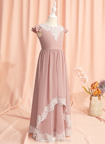 Sleeves Scoop Floor-length Flower Flower Girl Dresses Neck Kim Back - With Girl Chiffon/Lace Short Dress Lace/V A-Line