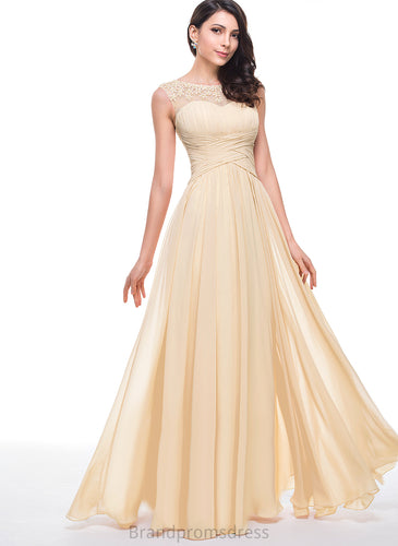 Floor-Length Scoop Flower(s) Ruffle Beading Prom Dresses Cheryl Tulle With A-Line Chiffon