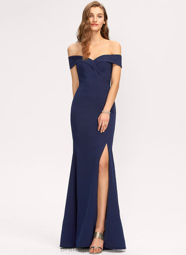 Split Floor-Length Prom Dresses Stretch With Trumpet/Mermaid London Crepe Off-the-Shoulder Front