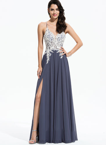 Sequins A-Line With Beading V-neck Melany Prom Dresses Chiffon Floor-Length
