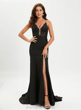 Load image into Gallery viewer, Tina Lace Trumpet/Mermaid With Stretch Prom Dresses Sweep Sequins V-neck Train Crepe