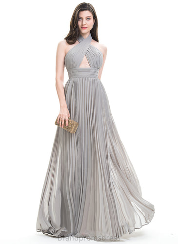 Emilia Prom Dresses A-Line Floor-Length Pleated Chiffon Halter With
