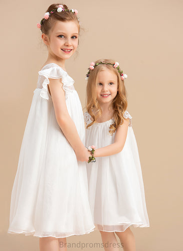 Sleeves Scoop Short Flower Charlize Neck Flower Girl Dresses Chiffon Knee-length Girl Lace A-Line Dress - With