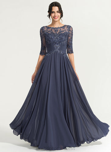 A-Line Sequins Chiffon With Lace Elsa Floor-Length Prom Dresses Scoop