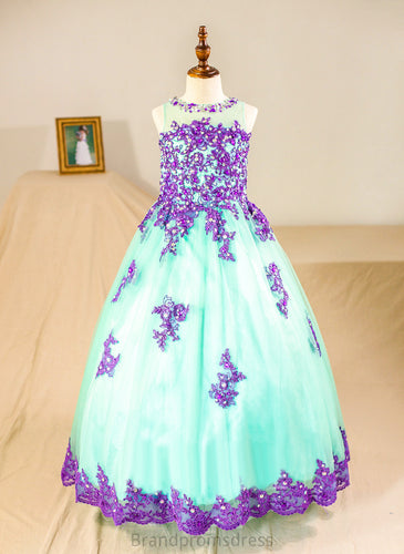 Sleeveless Tulle (Petticoat Beading Scoop Dress Flower - included) Flower Girl Dresses Girl Whitney NOT Ball-Gown/Princess With Floor-length Neck