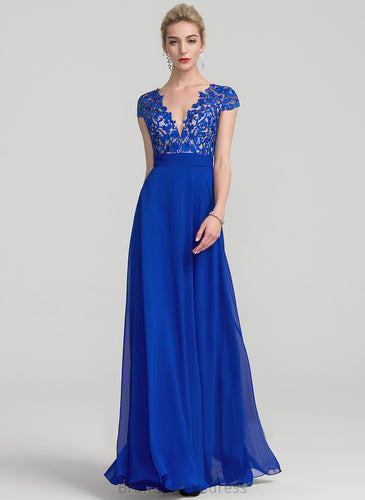 Lace Floor-Length Katharine Chiffon With A-Line Prom Dresses V-neck Ruffle