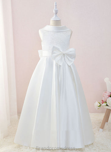 Sleeveless Ball-Gown/Princess - Bow(s) Shirley Girl Satin/Lace Floor-length Dress Flower Scoop Flower Girl Dresses With Neck