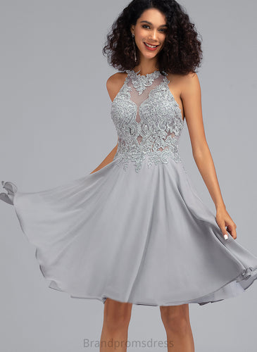Knee-Length Prom Dresses Sequins Hanna Chiffon A-Line With Scoop Lace
