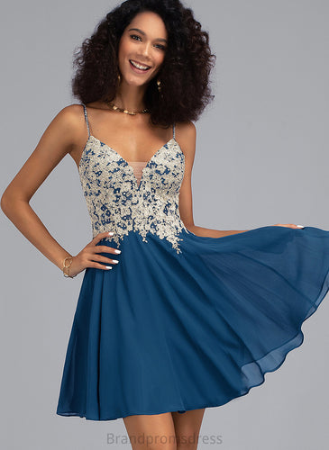 V-neck A-Line Prom Dresses Short/Mini Chiffon With Beading Lace Annabelle