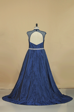Load image into Gallery viewer, 2024 Plus Size High Neck Backless Prom Dresses With Beading Floor Length Taffeta