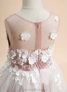 A-Line Flower Flower Girl Dresses Eve Dress With Tulle Sleeveless - Girl Tea-length Scoop Neck Lace/Beading/Flower(s)