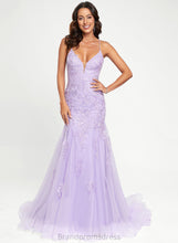 Load image into Gallery viewer, V-neck Sequins Sweep Trumpet/Mermaid Train Prom Dresses With Tulle Lace Meredith