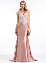 Load image into Gallery viewer, Sweetheart Lace Sweep Patricia Satin Train Trumpet/Mermaid Prom Dresses