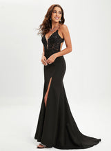 Load image into Gallery viewer, Tina Lace Trumpet/Mermaid With Stretch Prom Dresses Sweep Sequins V-neck Train Crepe