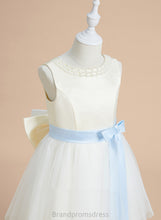 Load image into Gallery viewer, Flower Girl Dresses Rachel Satin/Tulle A-Line Sash/Beading/Bow(s) Sleeveless Tea-length - With Flower Scoop Dress Girl Neck