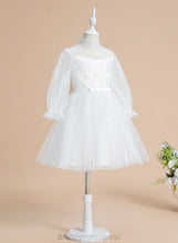 Load image into Gallery viewer, Dress Long Tulle A-Line - High Knee-length Flower Girl Dresses Sequins Sleeves With Flower Marley Neck Girl