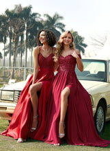 Load image into Gallery viewer, Off-the-Shoulder Prom Dresses Ansley With Sweep Train A-Line Lace Chiffon Sequins