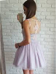 Princess/A-Line Homecoming Dresses Jayla Lace V-Neck Short Lavender Tulle Dresses With Prom