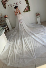Load image into Gallery viewer, A Line Appliques Ivory Open Back Wedding Dresses, Long Beach Bridal Dresses