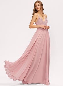 Angelica Lace V-neck A-Line Chiffon Prom Dresses Floor-Length