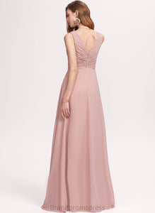 Pleated Chiffon Hedda Prom Dresses Floor-Length With V-neck A-Line