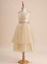 Load image into Gallery viewer, A-Line Flower Girl Dresses With Zion Satin/Tulle Knee-length Beading/Sequins/Bow(s) Flower Dress Sleeveless Girl Neck - Scoop