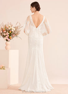 Chiffon Trumpet/Mermaid Train V-neck Dress Mimi Sash Lace Wedding Dresses Wedding Court With