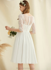 Wedding Dresses Wedding A-Line Sequins With Chiffon Knee-Length Lace Dress Scoop Joy