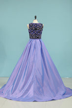 Load image into Gallery viewer, 2024 New Arrival Plus Size Prom Dresses A Line Scoop With Beading Taffeta