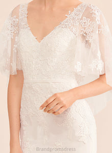 Chiffon Trumpet/Mermaid Train V-neck Dress Mimi Sash Lace Wedding Dresses Wedding Court With