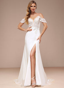 Trumpet/Mermaid Lace Wedding Chiffon Shoulder Cold Court Minnie With Sequins Train Dress Wedding Dresses