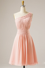 Load image into Gallery viewer, One Shoulder Pleats Short Roberta Homecoming Dresses Prom Dress