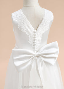 Floor-length Dress Tulle V-neck Lace/Bow(s) Flower - With Flower Girl Dresses Sleeveless Girl Ball-Gown/Princess Alma