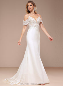 Trumpet/Mermaid Lace Wedding Chiffon Shoulder Cold Court Minnie With Sequins Train Dress Wedding Dresses