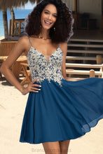 Load image into Gallery viewer, Tina A-line V-Neck Short/Mini Chiffon Lace Homecoming Dress With Beading XXCP0020572