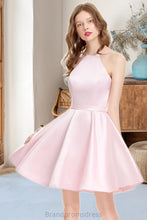 Load image into Gallery viewer, Ellie A-line Scoop Short/Mini Satin Homecoming Dress XXCP0020590