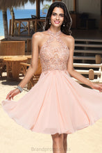 Load image into Gallery viewer, Violet A-line Halter Knee-Length Chiffon Homecoming Dress With Beading XXCP0020541