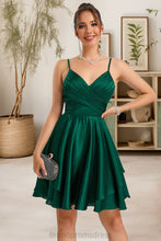 Load image into Gallery viewer, Patsy A-line V-Neck Short/Mini Silky Satin Homecoming Dress XXCP0020463