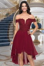 Load image into Gallery viewer, Alena A-line Off the Shoulder Asymmetrical Chiffon Homecoming Dress With Beading XXCP0020582