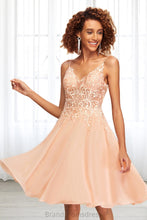 Load image into Gallery viewer, Samantha A-line V-Neck Knee-Length Chiffon Lace Homecoming Dress XXCP0020527