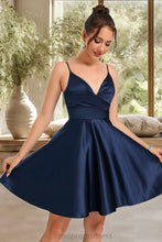 Load image into Gallery viewer, Bella A-line V-Neck Short/Mini Satin Homecoming Dress XXCP0020466