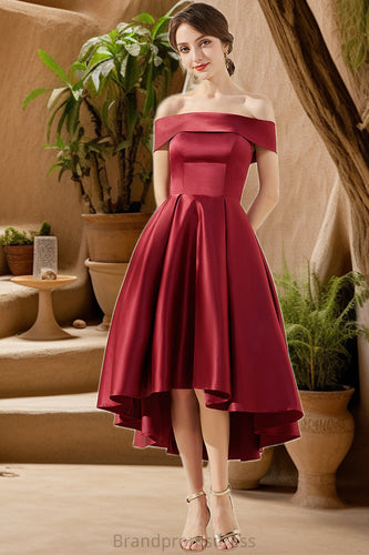 Jade A-line Off the Shoulder Asymmetrical Satin Homecoming Dress XXCP0020532
