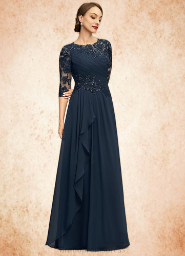 Rachael A-line Scoop Floor-Length Chiffon Lace Mother of the Bride Dress With Cascading Ruffles Sequins XXC126P0021673