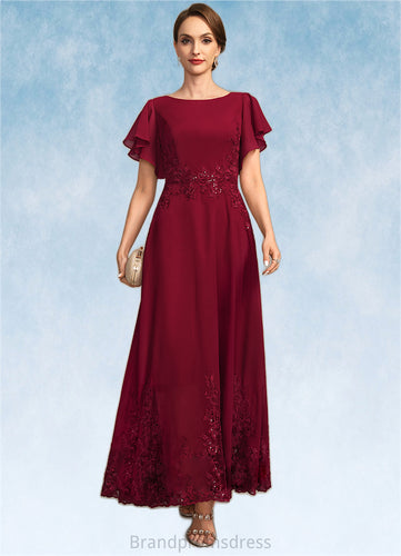 Hazel A-line Scoop Ankle-Length Chiffon Lace Mother of the Bride Dress With Sequins XXC126P0021676