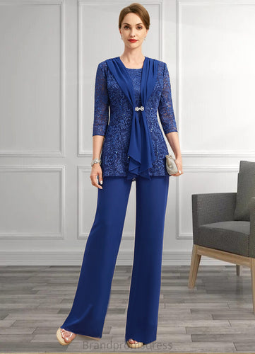 Yazmin Jumpsuit/Pantsuit Separates Scoop Floor-Length Chiffon Lace Mother of the Bride Dress XXC126P0021703
