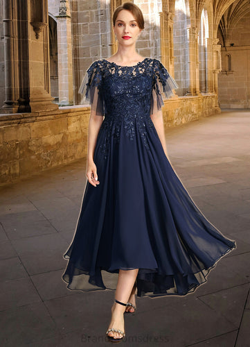 India A-line Scoop Illusion Asymmetrical Chiffon Lace Mother of the Bride Dress With Sequins XXC126P0021712