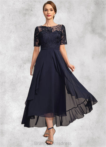 Piper A-line Scoop Illusion Asymmetrical Chiffon Lace Mother of the Bride Dress XXC126P0021725