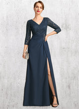 Load image into Gallery viewer, Abbie Sheath/Column V-Neck Floor-Length Chiffon Lace Mother of the Bride Dress With Beading Pleated Sequins XXC126P0021743